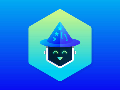 Robot Wizard Mascot ai bot app icon artificial intelligence automaton badge bot character character illustration coding developer flat design hexagon icon illustration infrastructure logo mascot security wizard wizard hat