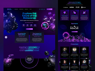 Enter The Metaverse - Event website - desktop UI 3d branding conference countdown crypto event galaxy homepage ui interface landing ui metaverse mobile ui nft space ticket ui user interface ux web website design