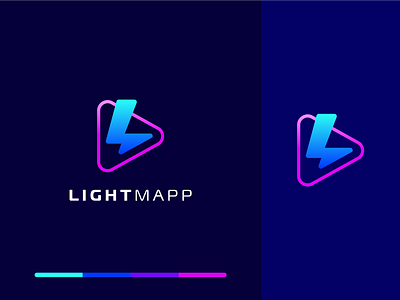 Lightmapp Logo (play + L + thunderbolt logo) bolt brand brand designer branding identity influencers l l logo letter light lightmapp lightning logo logotype monogram play social media symbol thunder video