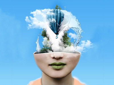 Head in the Clouds clouds collage digital art fantasy hot air balloon montage nature photomanipulation photoshop portrait sky surreal