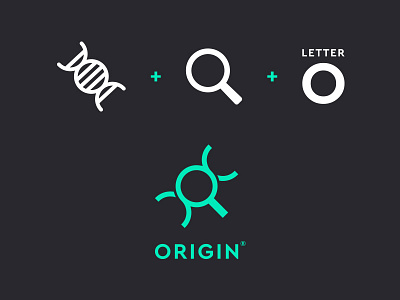 Origin Logo 2d ancestry branding dna genetic helix logo magnifying glass medical origin science search