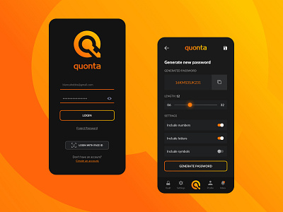 Quonta App [1/2] application branding dark mode dark ui encrypt icon design last pass logo password manager passwords protect security security app ui