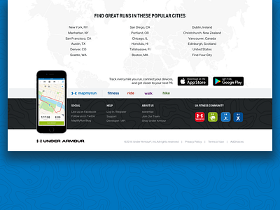 MapMy Footer footer hike landing page mapmyrun ride under armour walk web