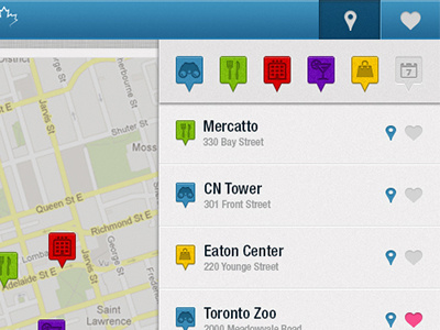 Toronto iPad app 2 design filter guy heart icons interface ipad location map pin toronto ui ux