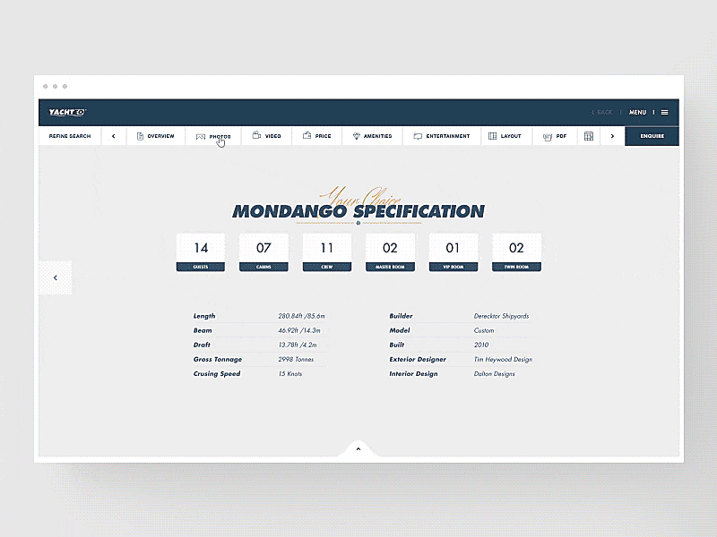Yachteo — Yacht Profile chartering concept fiftyseven interactive luxury product profile ui ux web yacht