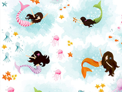 Playing with bubbles illustration mermaids sea life underwater