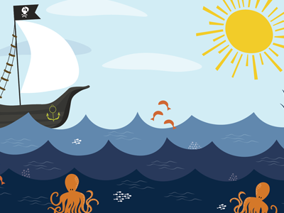 Kids Club Landing Page Illustration boat fish octopus ship