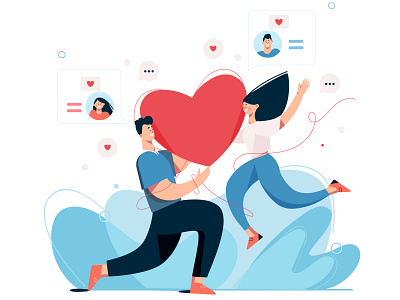 Couple talking online and meeting character dating dating app digital heart illustration lifestyle love people people illustration vector vector illustration