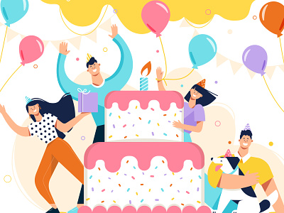 Friends having the best birthday party together birthday birthday card cake character dog illustration lifestyle party people people illustration vector vector illustration