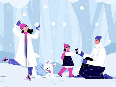 Snow Scene character cold dog family happy people illustration lifestyle people people illustration snow vector vector illustration winter