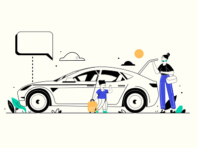 Line art Style Test car character family flat illustration kid lifestyle line art mom people people illustration vector vector illustration