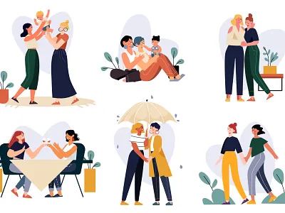 Women couple Scenes character gaypride illustration lgbt lifestyle people people illustration vector illustration women