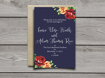 Navy Rose Wedding Invitation