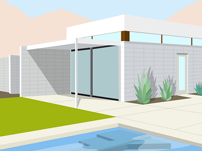 Palm Springs architecture bright color fun illustration lines practice shadow