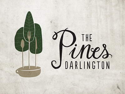 The Pines Darlington logo australia cafe coffee cup cutlery grunge logo minimal perth pines texture trees
