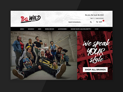 BeWild alternative clothing edgy grunge header homepage shopify slider store ui web website
