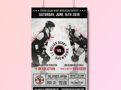 L.I. Roller Derby Showdown black and white flyer graphic design long island photo manipulation pink red roller derby sports texture women