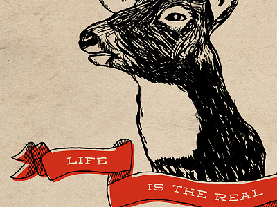 Life is the real trophy animal animal rights art print deer hand drawn poster print red ribbon sketch tablet texture