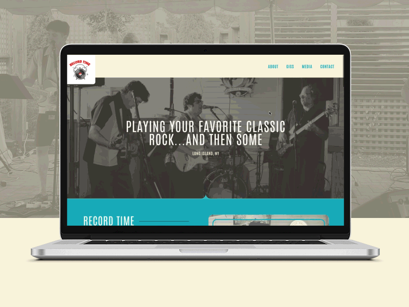 Record Time band music one page one page site retro rock scrolling tabs video vintage web website wordpress