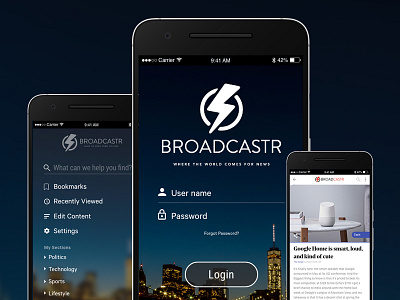 Broadcastr App Screens android app design mobile app