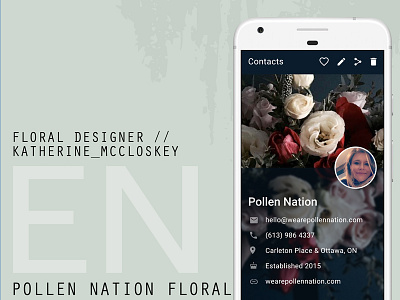 Pn Contact Info contact contacts floral flowers mobile ottawa phone pollen nation profile ui design