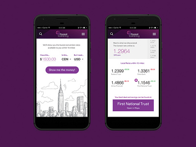 Current Currency app global mobile money ottawa purple ui ux visual design