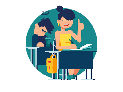 Let's study diligently! character design flat girl illustration lifestyle pupil study vector