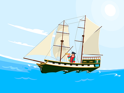 Captain on the brig design flat illustration mariner sea vector