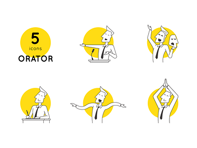 Orator character concept icon set
