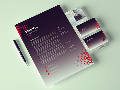 Geometric Letterhead and Business Card Design app branding business card design graphic design green illustration letterhead logo photoshop red ui ux vector