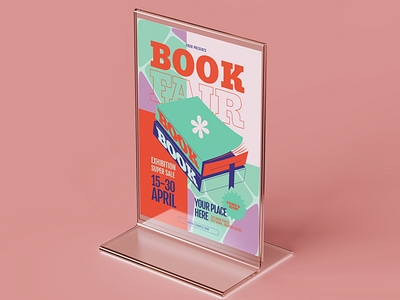 Book fair flyer app branding colors design flyer graphic design green illustration logo pink popart red ui ux vector