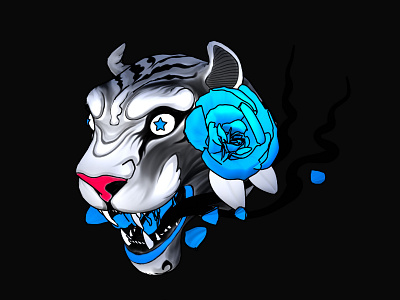 Tiger and blue rose