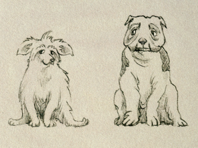 Furry friends animals art character design childrens books creatures dogs illustration puppies sepia sketch