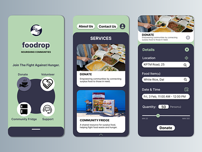 FOODROP - Nourishing Communities andriod app app concept application charity community concept creative donation feed food food donation foodbank free food graphic design hunger logo ngo ui user interface