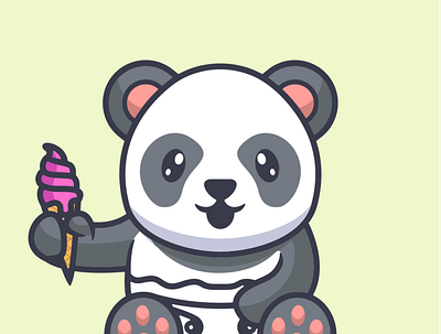 Cute panda with ice cream illustration cartoon vector animal baby cartoon character cute design graphic design happy illustration logo panda