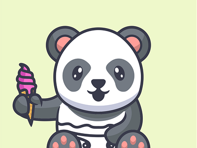 Cute panda with ice cream illustration cartoon vector