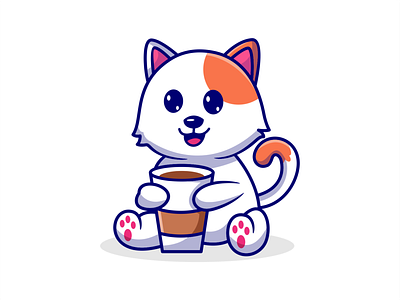 Cute Cat With Coffe Illustration Cartoon branding cartoon character cute design graphic design illustration logo vector