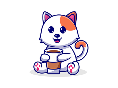 Cute Cat With Coffe Illustration Cartoon