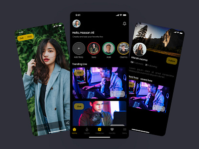 Live App Ui Design app black dark design designer home live lives media mopile post social social media ui