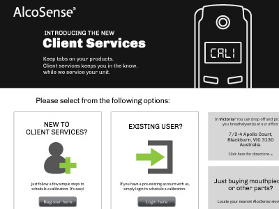 Alcosense Client Services landing web design