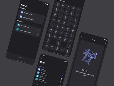 Tanukiwi Kana – a mobile app for learning Hiragana and Katakana branding design hiragana illustration japan japanese kana katakana logo mobile ui