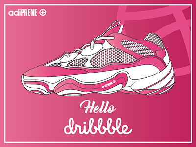 Hello Dribbble! adidas debuts illustration pink sneakers thanks vector yezzy