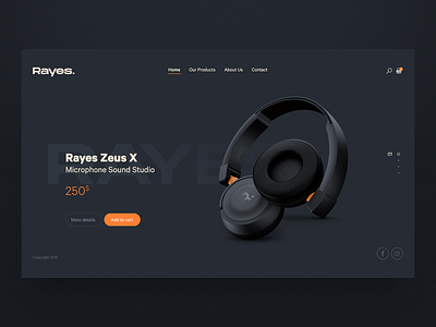 Rayes Headphones Store | Landing Page app audio branding dark ui design download free illustration inspiration logo mobile motion music music app sketch trends ui ui design ux web