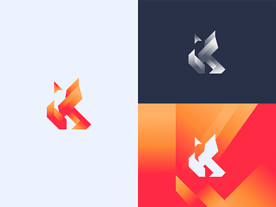 K + flame branding design flame gradient k logo typography vector