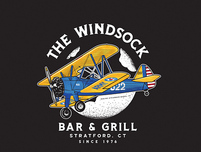 The Windsock Bar & Grill Illustration airplane biplane branding graphic design illustration shirt design stippling t shirt vintage