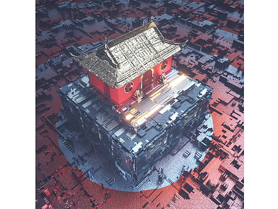 Chinoiserie Sci-Fi cinema 4d design illustration motiondesign