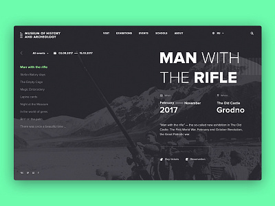 Museum of history and archeology conception dark design green museum photoshop typography ui ux