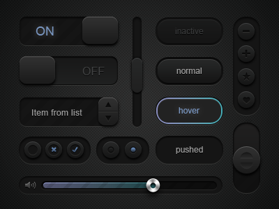 Black UI Kit - free button freebie interface kit slider switch ui