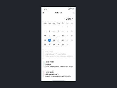 iOS Calendar App adobe xd app calendar calendar app ios mobile app screen ui design