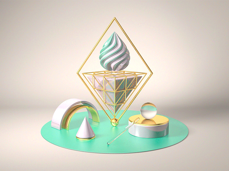 Icecream 3d c4d geometry gold icecream turquoise